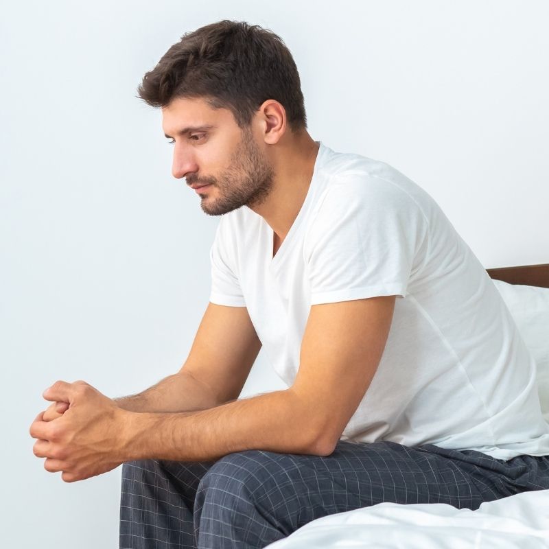 Young male thinking after sex therapy in New York